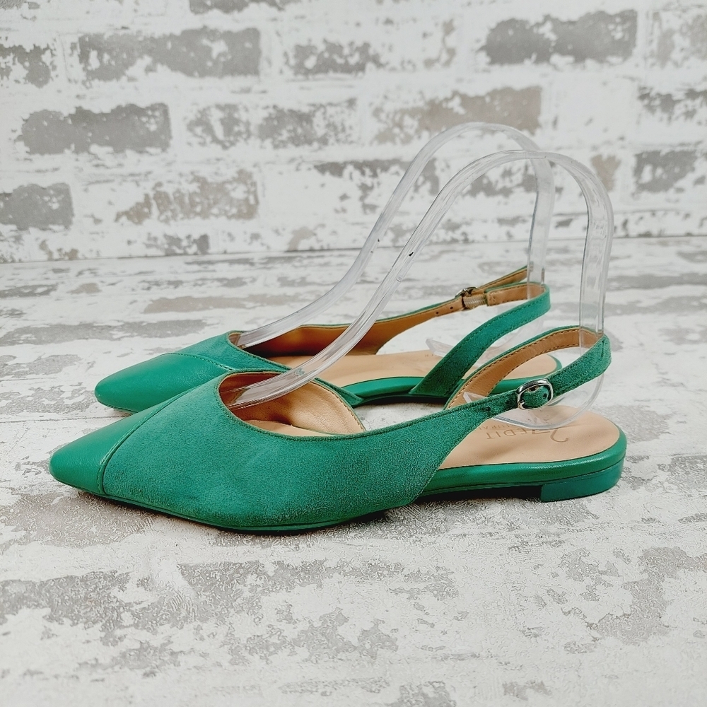 27 Edit Makenna Green Suede Pointed Toe Slingback Flats O594
